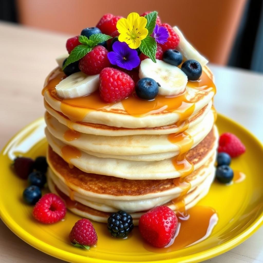 Bunte Pancakes mit Früchten im Mellow Yellow Frankfurt Bunte Pancakes mit Früchten im Mellow Yellow Frankfurt