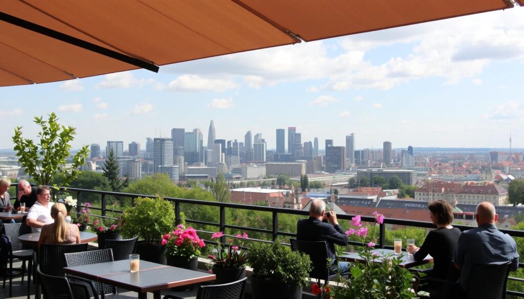 Café im Liebieghaus mit Blick auf die Frankfurter Skyline - eines der schönsten Top Cafés Frankfurt am Main Café im Liebieghaus mit Blick auf die Frankfurter Skyline - eines der schönsten Top Cafés Frankfurt am Main