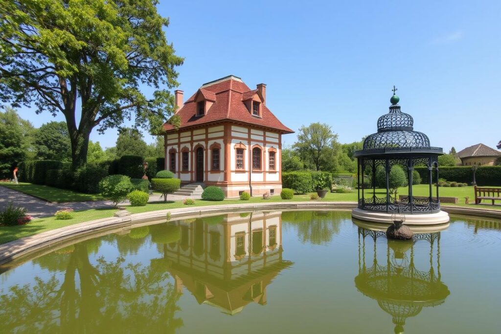 Das Schlösschen im Prinz-Emil-Garten mit Teich und Pavillon Das Schlösschen im Prinz-Emil-Garten mit Teich und Pavillon