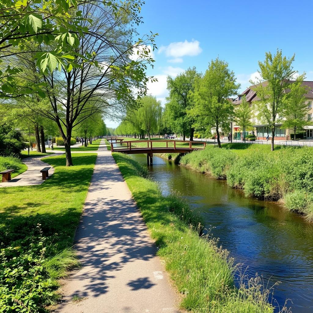 Der Ostparkweg entlang des Darmbachs Der Ostparkweg entlang des Darmbachs
