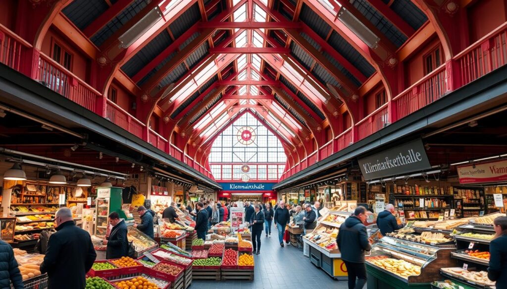 Die bunte Kleinmarkthalle in Frankfurt am Main mit ihren vielfältigen Ständen und kulinarischen Angeboten Die bunte Kleinmarkthalle in Frankfurt am Main mit ihren vielfältigen Ständen und kulinarischen Angeboten
