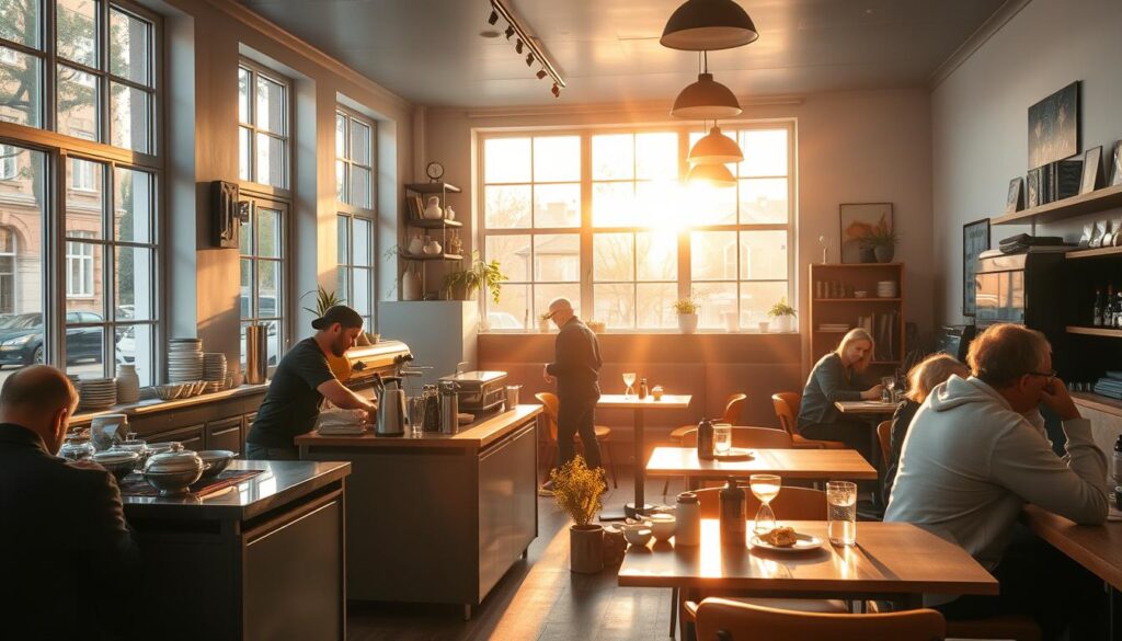Ein gemütliches Café in Darmstadt während der ruhigen Vormittagsstunden mit wenigen Gästen Ein gemütliches Café in Darmstadt während der ruhigen Vormittagsstunden mit wenigen Gästen
