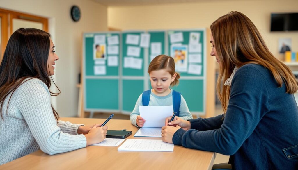 Eltern und Kind bei der Schulanmeldung in Fulda Eltern und Kind bei der Schulanmeldung in Fulda