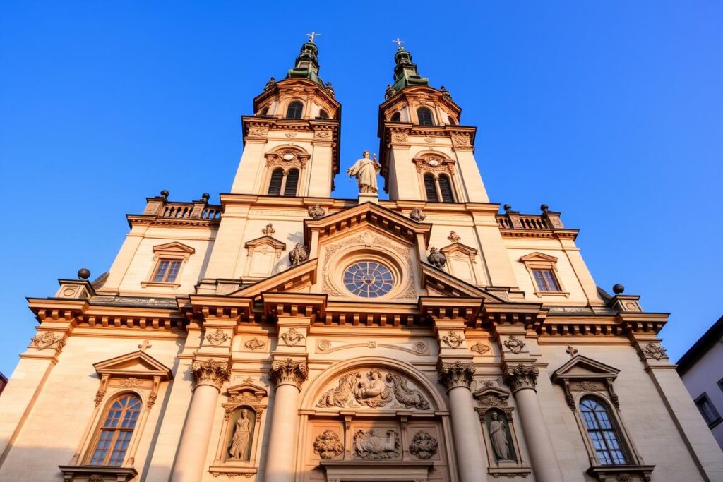 Fassade des Dom St. Salvator in Fulda mit barocker Architektur Fassade des Dom St. Salvator in Fulda mit barocker Architektur