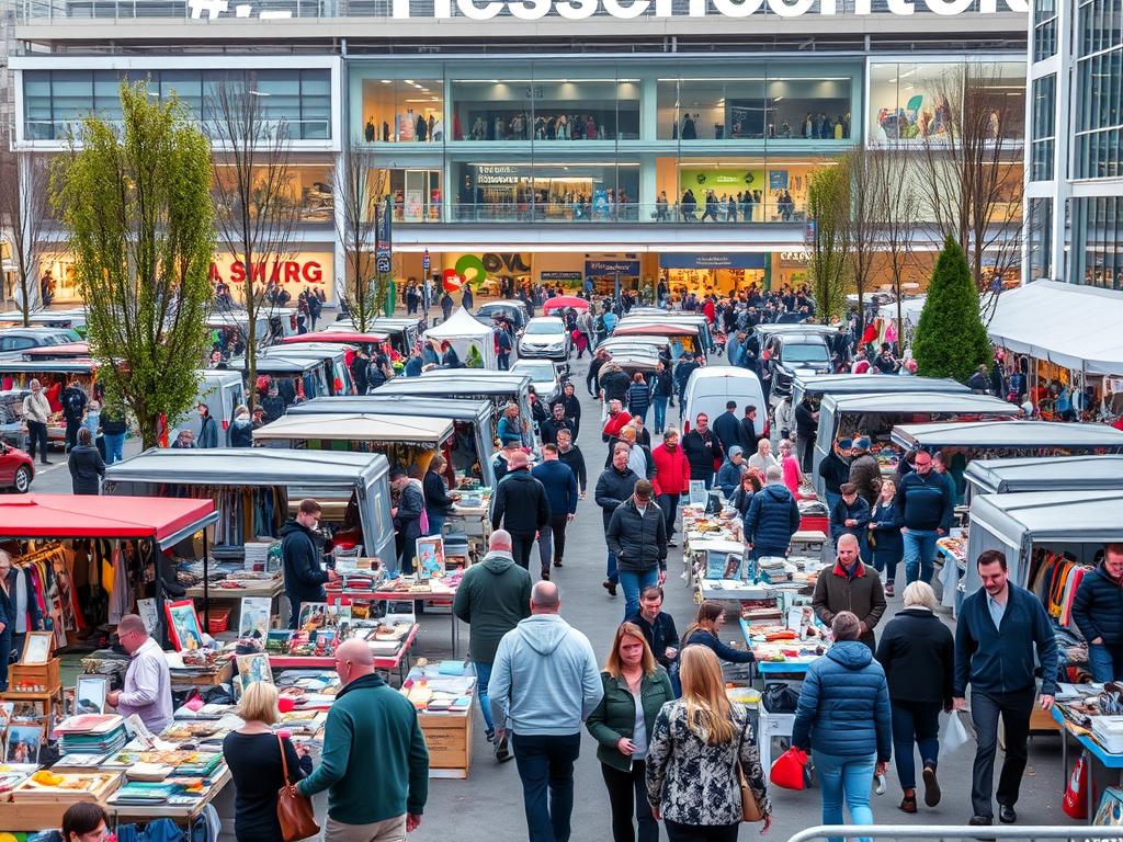 Flohmarkt am Hessencenter in Frankfurt mit vielen Besuchern Flohmarkt am Hessencenter in Frankfurt mit vielen Besuchern