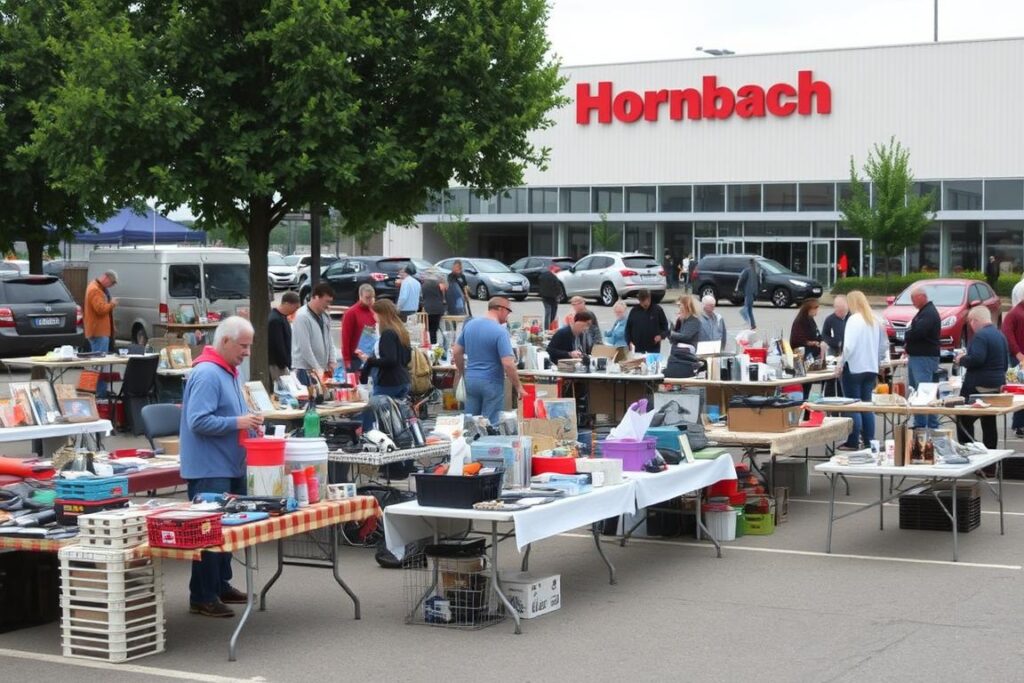 Flohmarkt auf dem Gelände des Hornbach-Baumarkts in Darmstadt Flohmarkt auf dem Gelände des Hornbach-Baumarkts in Darmstadt