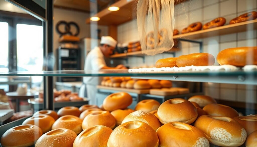 Frische Brötchen und Gebäck in einer traditionellen Frankfurter Bäckerei Frische Brötchen und Gebäck in einer traditionellen Frankfurter Bäckerei