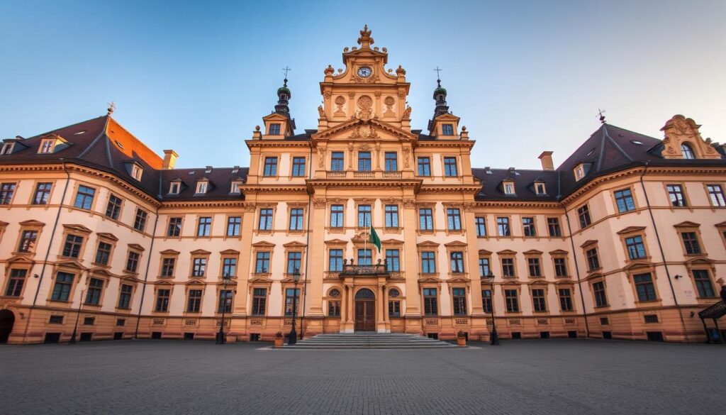 Frontansicht des Stadtschloss Fulda mit barocker Fassade Frontansicht des Stadtschloss Fulda mit barocker Fassade