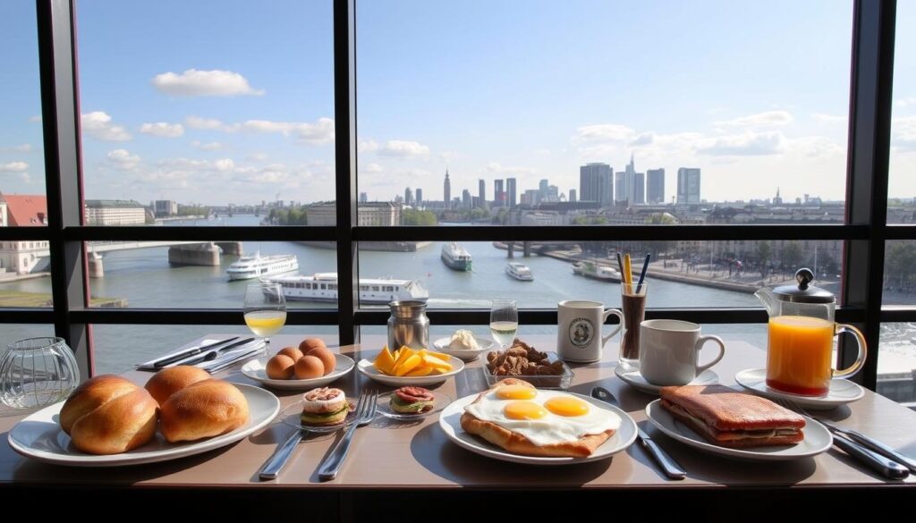 Frühstück mit Blick auf den Main im Mainkai Café in Frankfurt Frühstück mit Blick auf den Main im Mainkai Café in Frankfurt