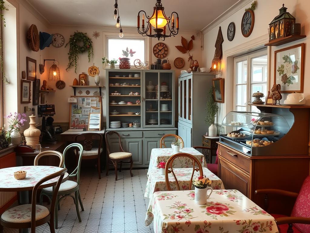 Gemütliches Interieur des Café Heimelig mit selbstgebackenem Kuchen Gemütliches Interieur des Café Heimelig mit selbstgebackenem Kuchen