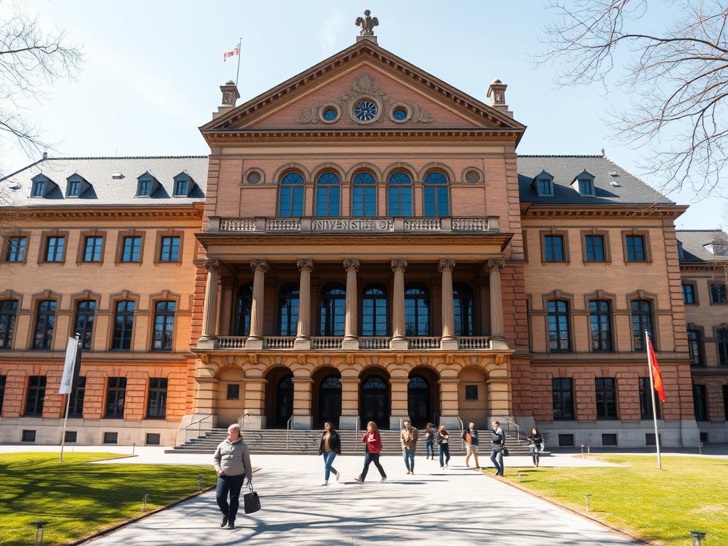 Hauptgebäude der Technischen Universität Darmstadt mit Universitäten und Schulen in Darmstadt im Vordergrund