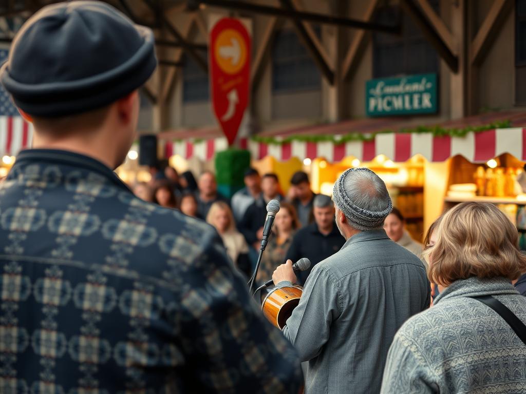 Kulturelles Programm auf einem Wochenmarkt in Frankfurt Kulturelles Programm auf einem Wochenmarkt in Frankfurt