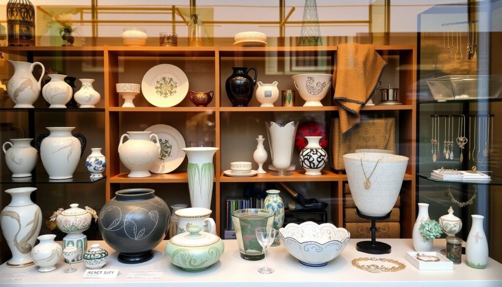 Kunsthandwerk und Design-Produkte aus Darmstadt in einem Geschäft ausgestellt beim Shopping in Darmstadt Kunsthandwerk und Design-Produkte aus Darmstadt in einem Geschäft ausgestellt beim Shopping in Darmstadt