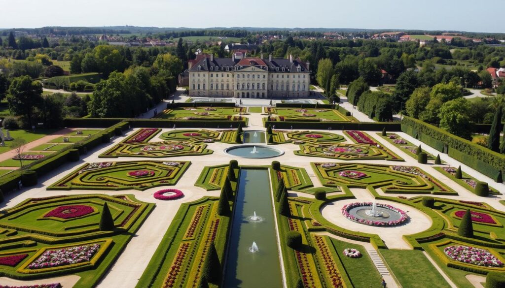 Luftaufnahme des barocken Schlossgartens Fulda mit symmetrischen Anlagen Luftaufnahme des barocken Schlossgartens Fulda mit symmetrischen Anlagen