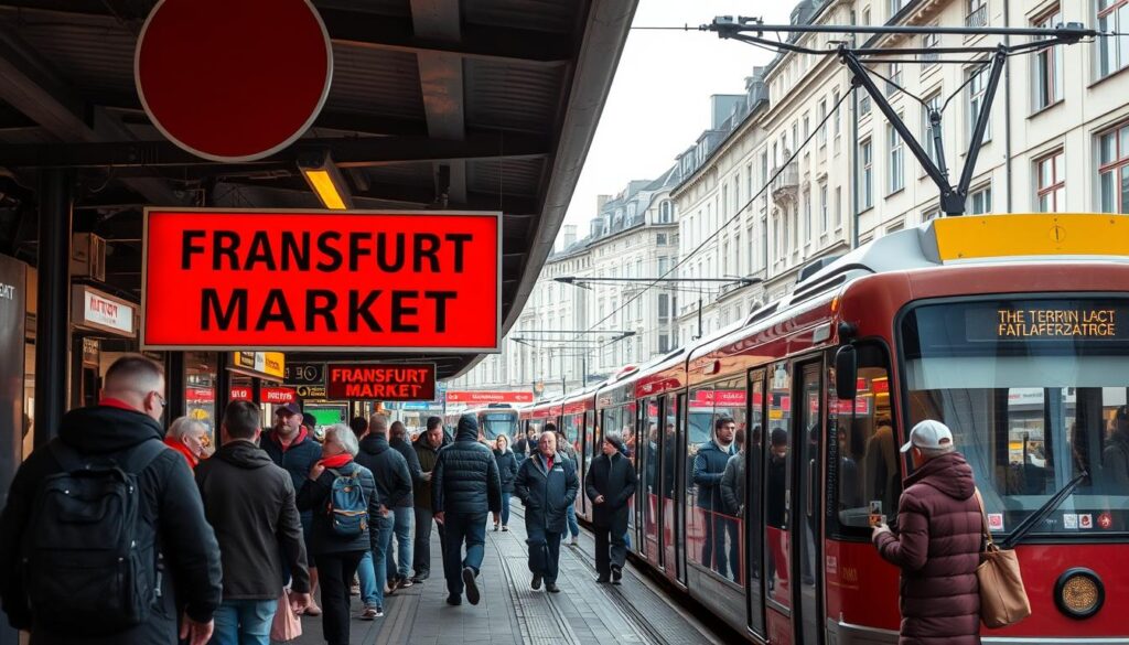 Öffentliche Verkehrsmittel in der Nähe eines Frankfurter Flohmarkts Öffentliche Verkehrsmittel in der Nähe eines Frankfurter Flohmarkts