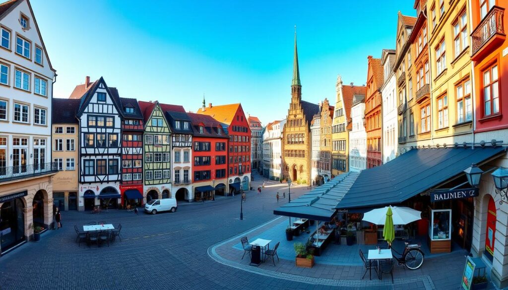 Panoramablick auf die Darmstädter Innenstadt mit verschiedenen Restaurants