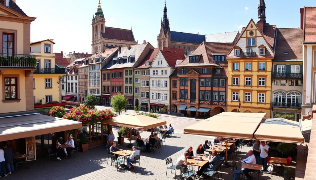 Panoramablick auf die Innenstadt von Fulda mit verschiedenen Top Cafés