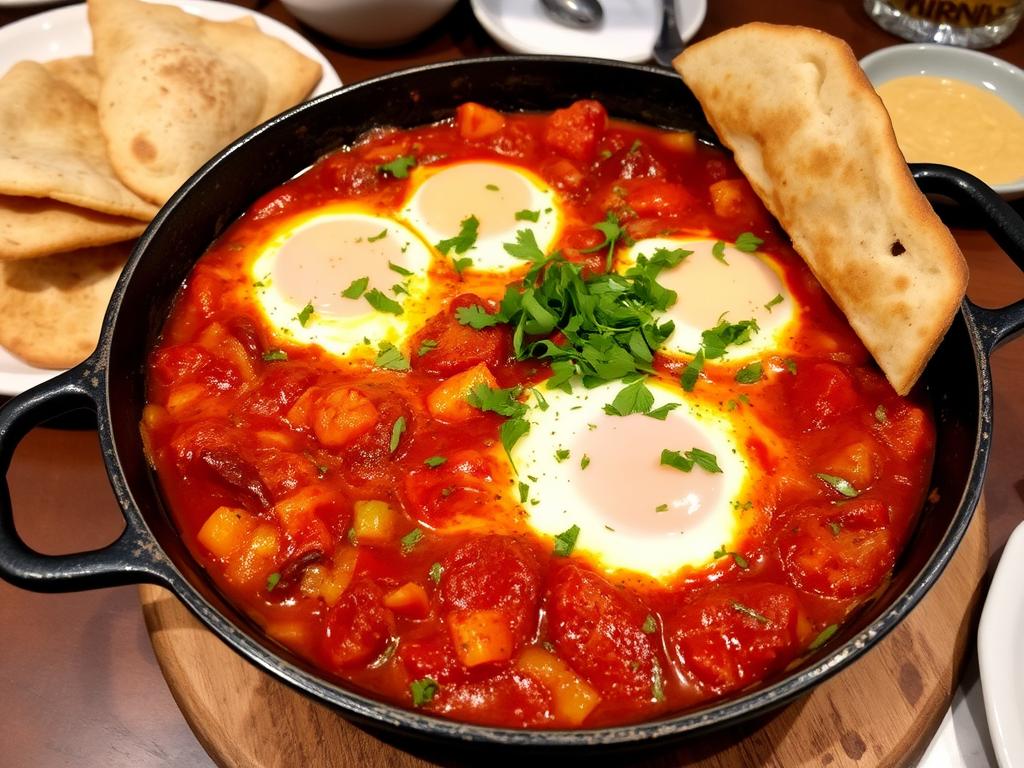 Shakshuka mit frischem Brot im Morcolade Café Frankfurt Shakshuka mit frischem Brot im Morcolade Café Frankfurt