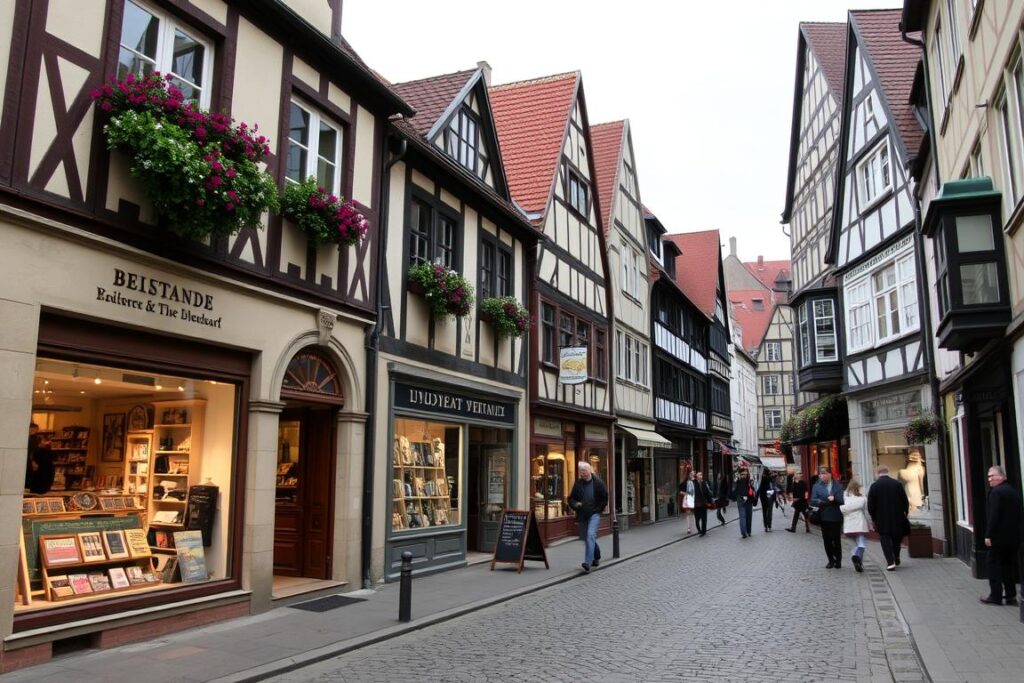 Straßenszene im Stadtteil Bessungen mit kleinen Geschäften und historischen Gebäuden beim Shopping in Darmstadt Straßenszene im Stadtteil Bessungen mit kleinen Geschäften und historischen Gebäuden beim Shopping in Darmstadt