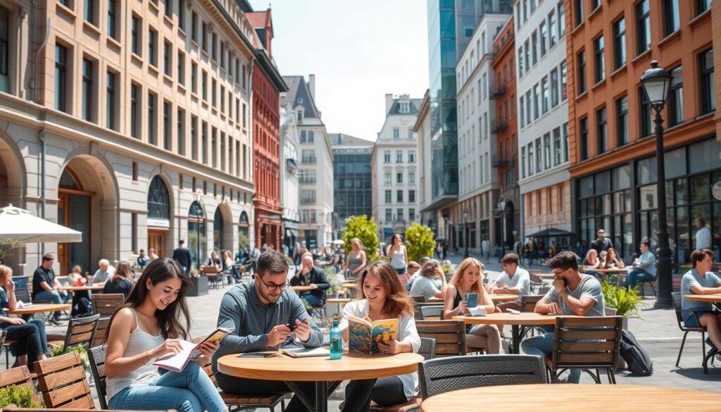 Studierende in der Frankfurter Innenstadt - Studentenleben in der Bildungslandschaft Frankfurt Studierende in der Frankfurter Innenstadt - Studentenleben in der Bildungslandschaft Frankfurt
