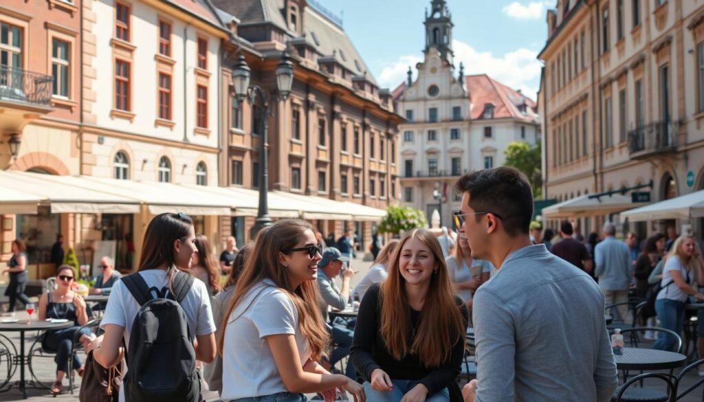Studierende in der Innenstadt von Fulda Studierende in der Innenstadt von Fulda