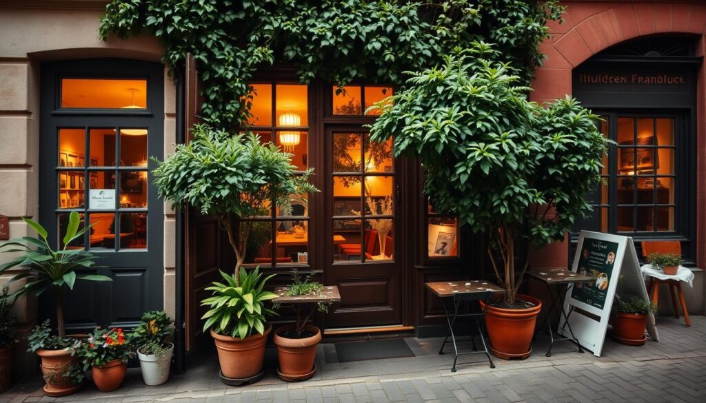 Verstecktes Café in einer ruhigen Seitenstraße in Frankfurt am Main Verstecktes Café in einer ruhigen Seitenstraße in Frankfurt am Main