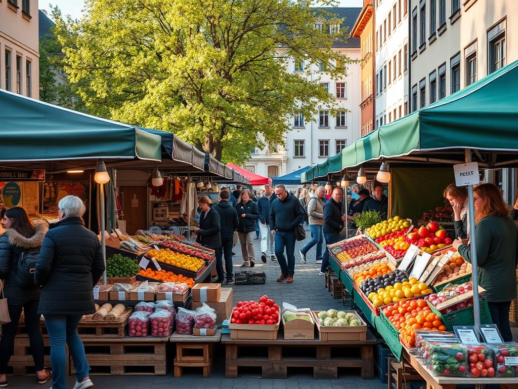Wochenmarkt auf dem Universitätsplatz in Fulda mit regionalen Produkten