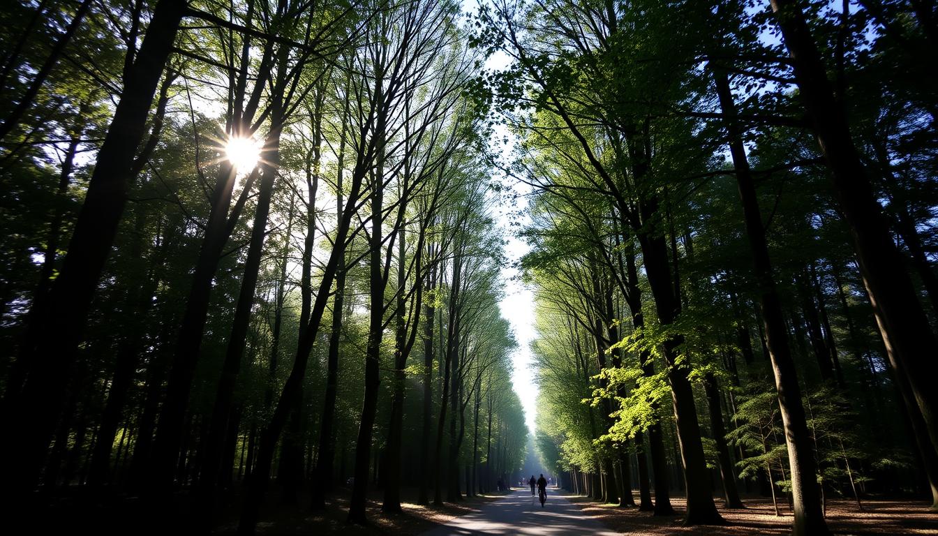 Der Frankfurter Stadtwald mit Wanderwegen und altem Baumbestand